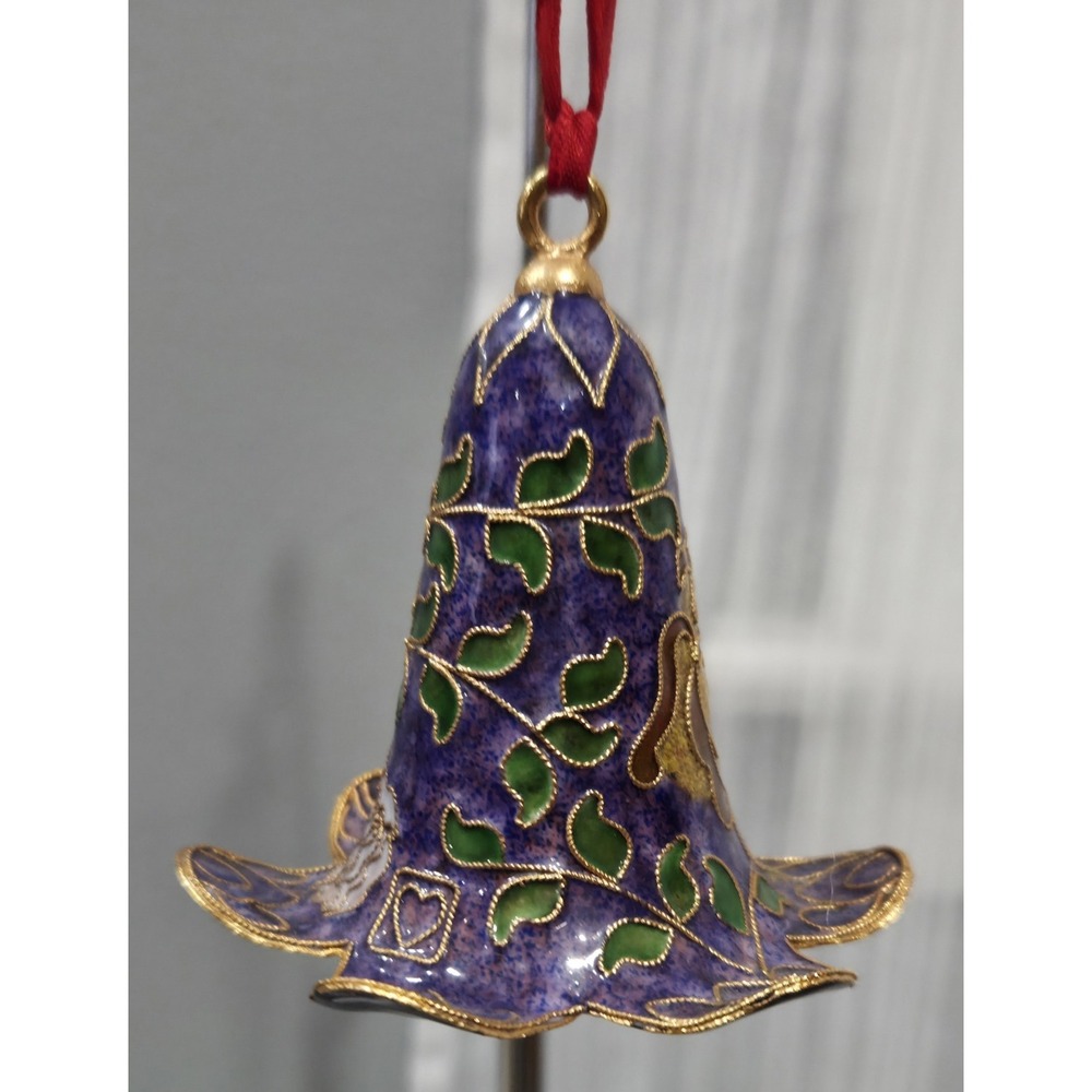Vintage Cloisonne Victorian‎ Bell Ornament Lion Holly Flowers